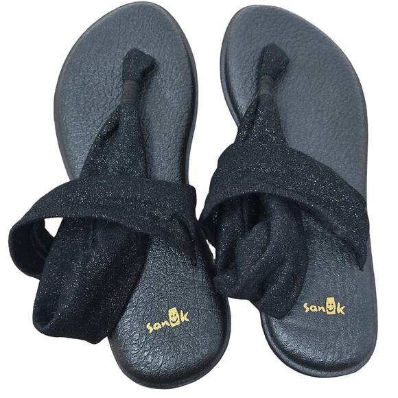 Sanuk Black Sparkle Ankle Strap Women's Sandals 10 - Picture 5 of 7